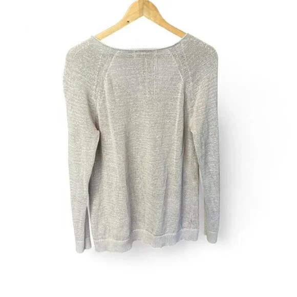 Loft Women's Cream Tan V-neck Pullover Sweater Size L Cotton Blend Long Sleeve - Picture 4 of 5